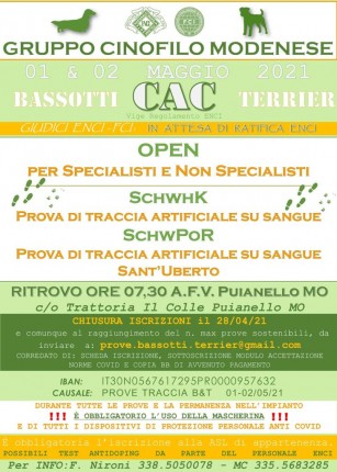 Prova CAC Bassotti e Terrier, 01 e 02 Maggio 2021